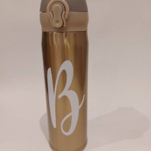 Gold Personalised Bottle. Insulated flip top flask. Hot and Cold Drinks. 400ml.