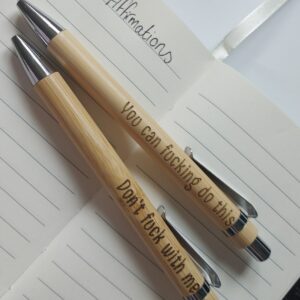 Positive Pens, Bamboo pens, wooden engraved pens, Birthday gift, Affirmations, Colleague present, sweary pens