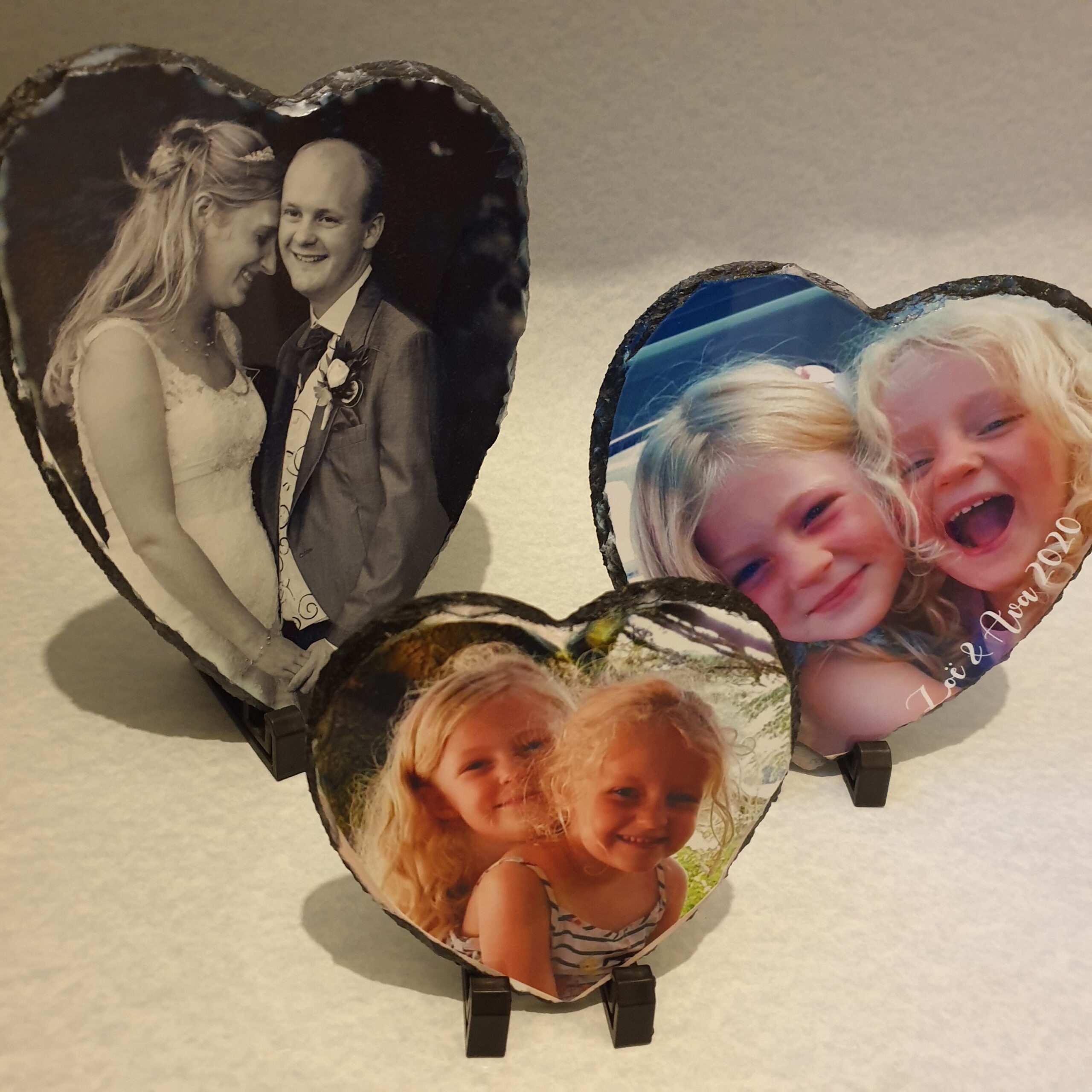 Personalised Photo rock slate, upload photo, heart image frame, printed rectangle slate, photo gift, anniversary gifts, Stand included