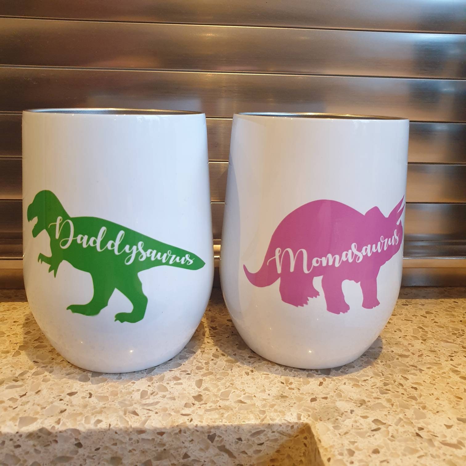 Mum, Dad Dinosaur Insulated 12oz travel mug, coffee mug, stemless wine tumbler, Mom gift, Dinosaur lover, Mumasaurus, Fathers Day gift.