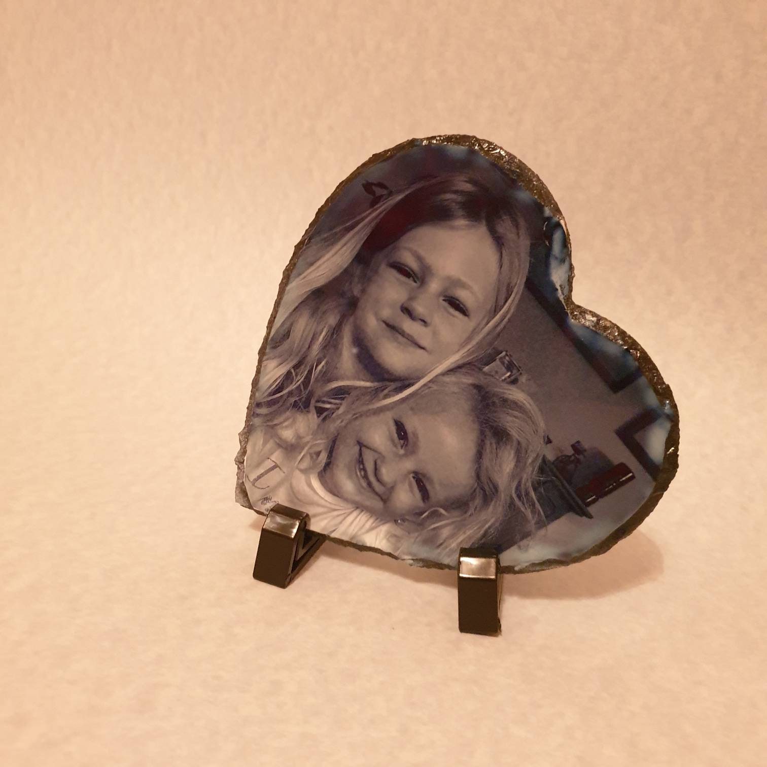 Personalised Photo rock slate, upload photo, heart image frame, printed rectangle slate, photo gift, anniversary gifts, Stand included - Image 7