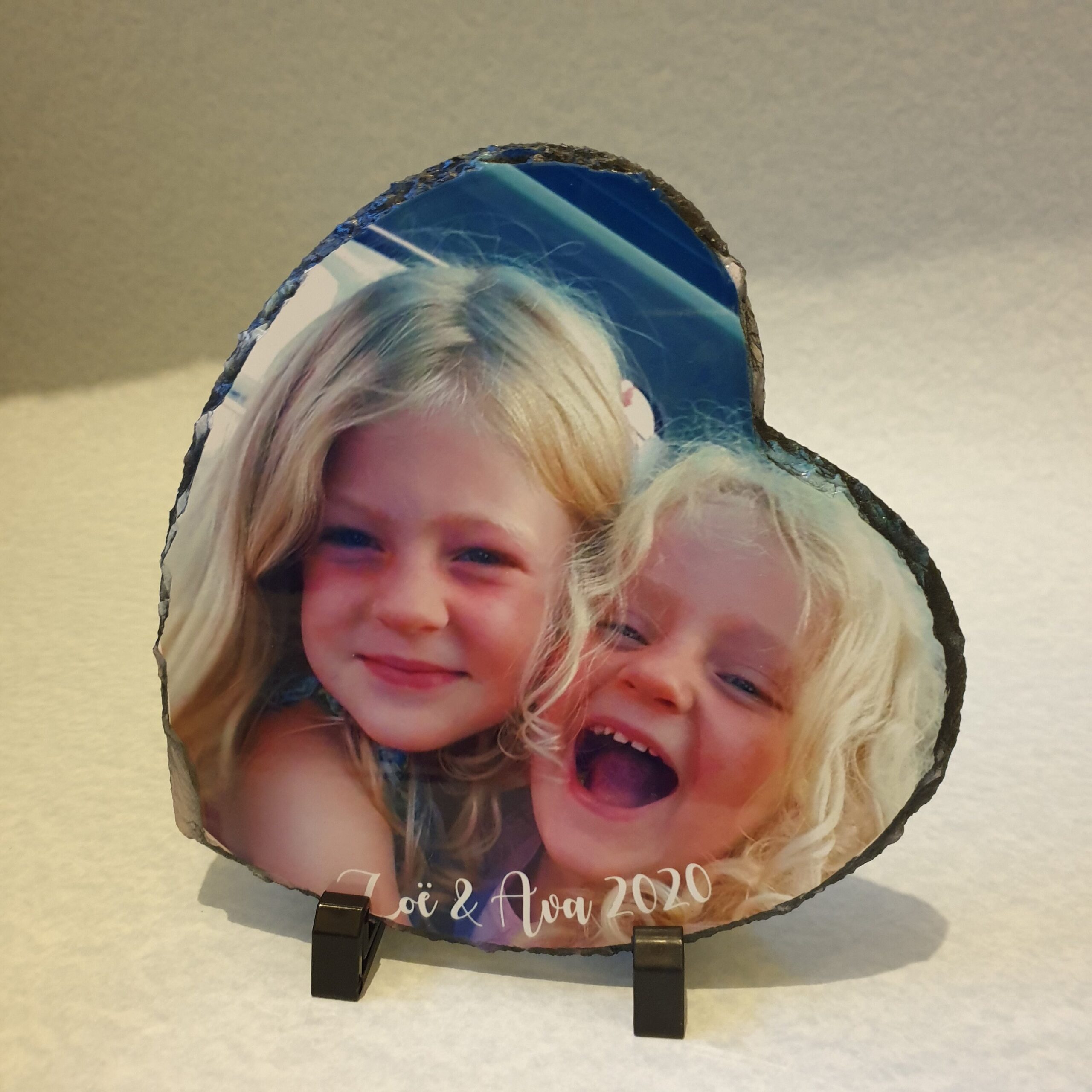 Personalised Photo rock slate, upload photo, heart image frame, printed rectangle slate, photo gift, anniversary gifts, Stand included - Image 3
