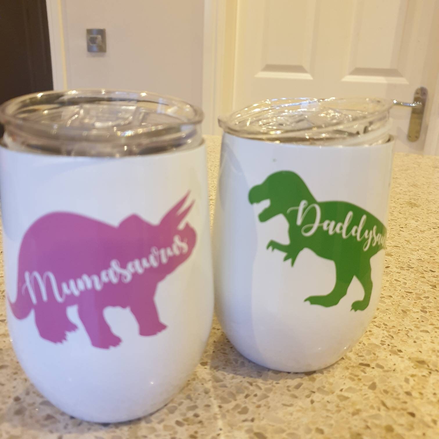 Mum, Dad Dinosaur Insulated 12oz travel mug, coffee mug, stemless wine tumbler, Mom gift, Dinosaur lover, Mumasaurus, Fathers Day gift. - Image 3