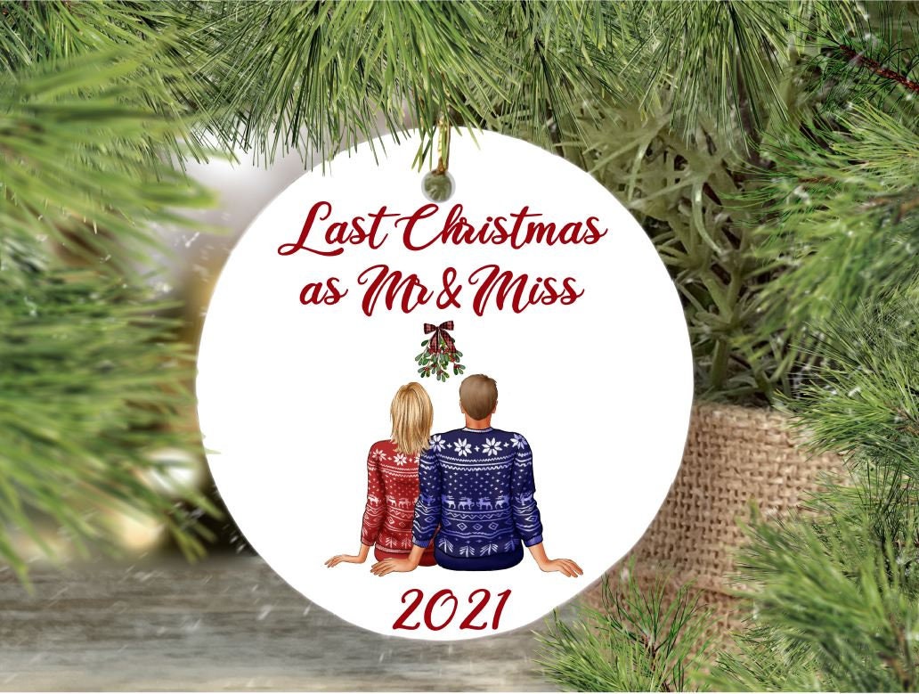 Last Christmas as Miss, Soon to be married Ornament, personalised ceramic bauble - Image 2