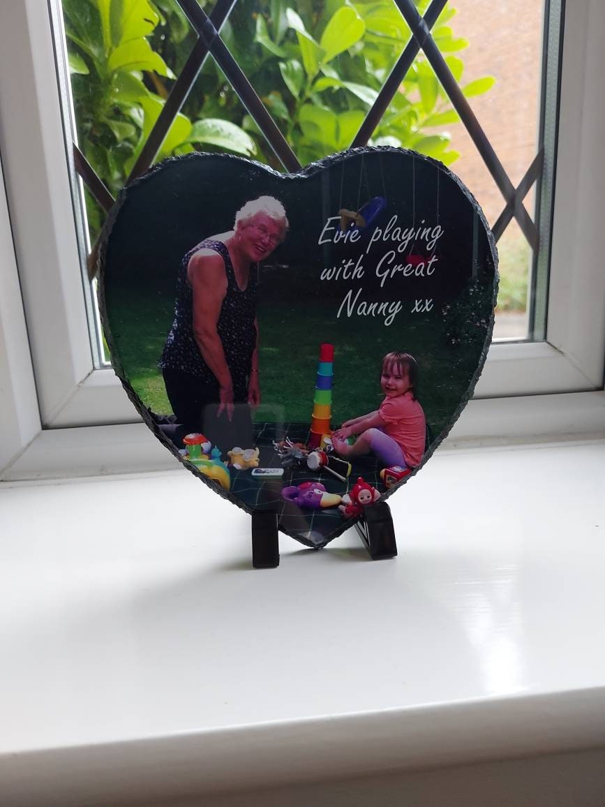 Personalised Photo rock slate, upload photo, heart image frame, printed rectangle slate, photo gift, anniversary gifts, Stand included - Image 2