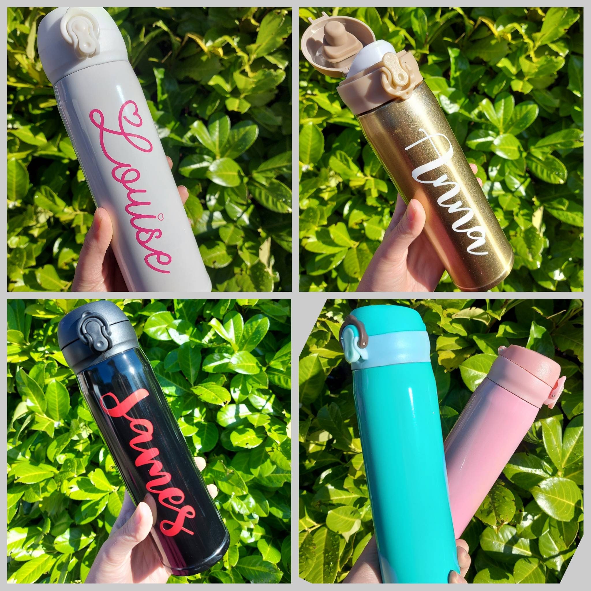 Gold Personalised Bottle. Insulated flip top flask. Hot and Cold Drinks. 400ml. - Image 3