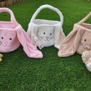Personalised Fluffy Easter basket, Long Rabbit ears, Large Soft Cute Bunny Bag, Egg Hunt, Scavenger Hunt, Easter Gift, Spring Present, Child