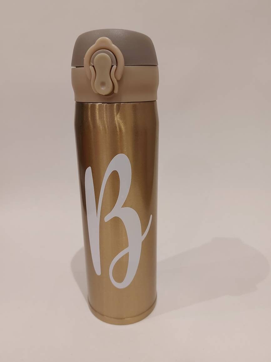 Gold Personalised Bottle. Insulated flip top flask. Hot and Cold Drinks. 400ml. - Image 2