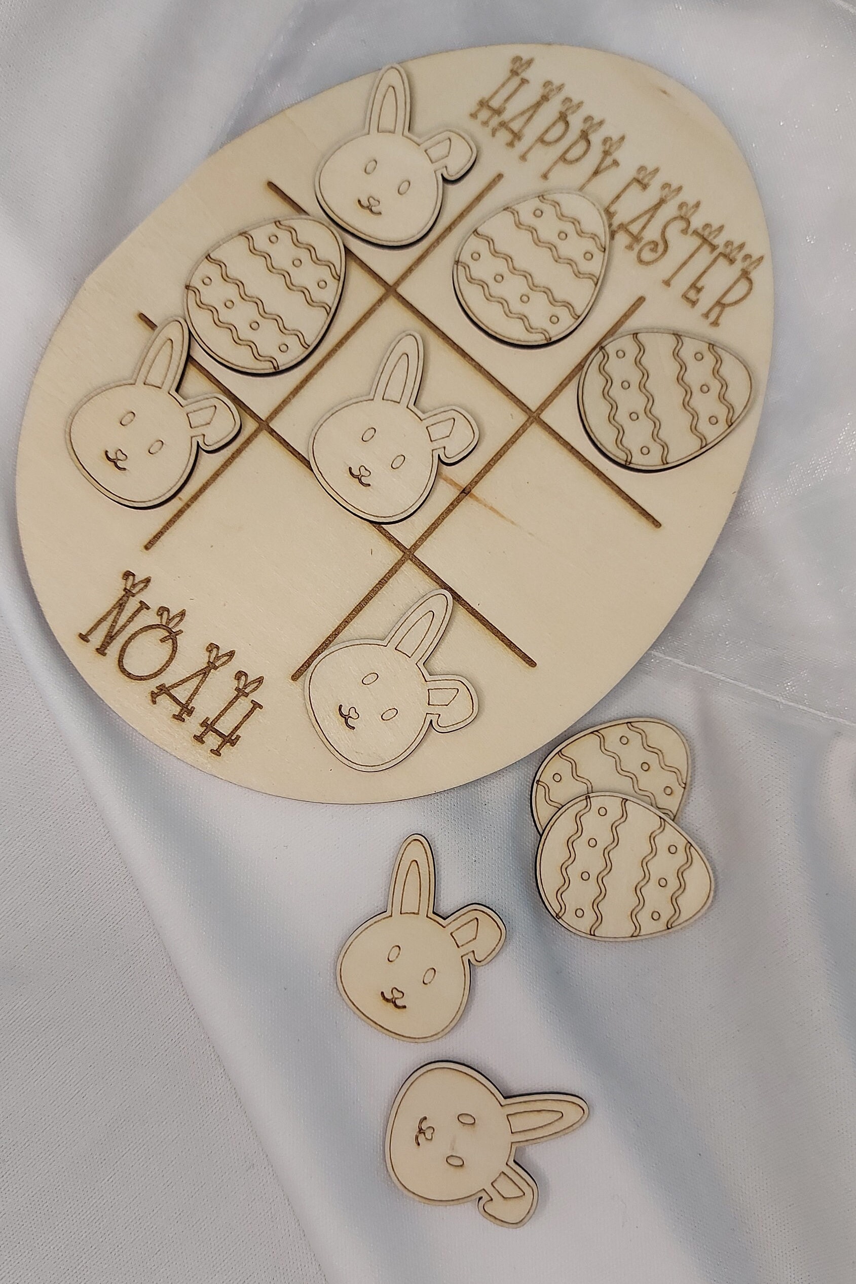 Easter gift, egg noughts & crosses, Personalised, Tic Tac Toe, Wooden, Easter bunny Games, Kids easter crate, Basket filler, Easter Egg Hunt - Image 5