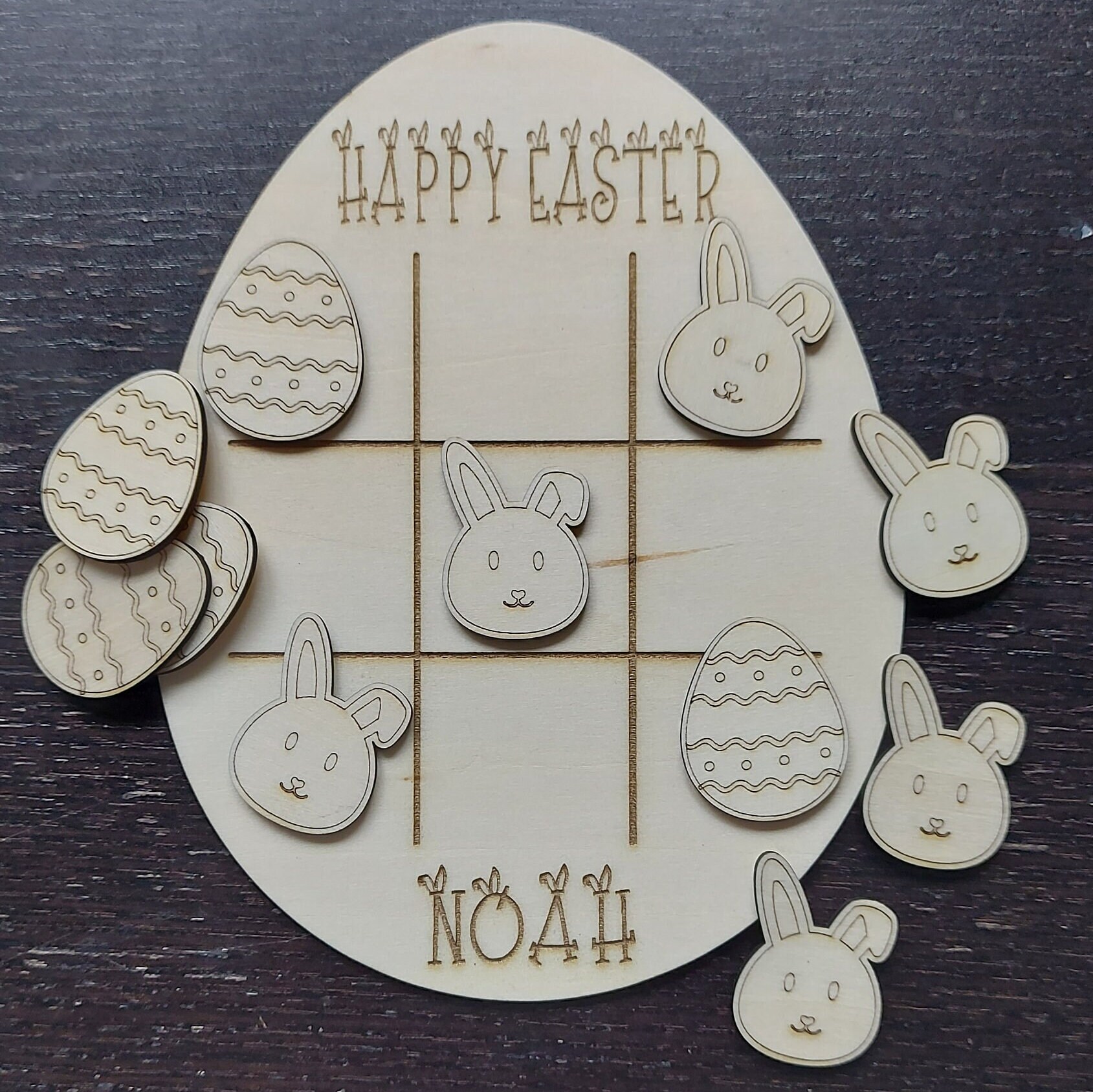 Easter gift, egg noughts & crosses, Personalised, Tic Tac Toe, Wooden, Easter bunny Games, Kids easter crate, Basket filler, Easter Egg Hunt - Image 6