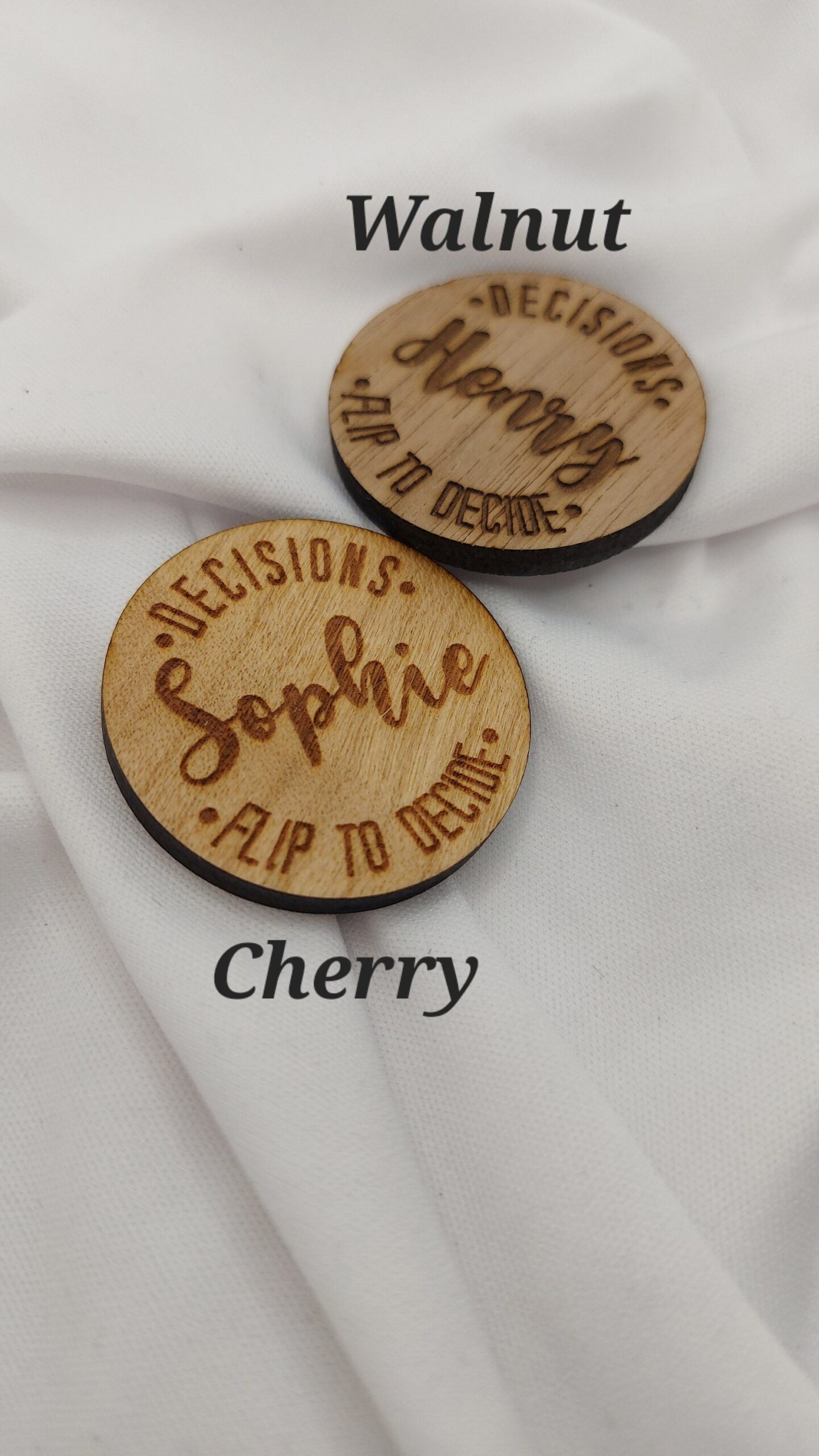 Valentines Day Personalised gift for couple, Wedding fun wooden decision coin, boyfriend girlfriend, him/her gifts, Flip token head or tails