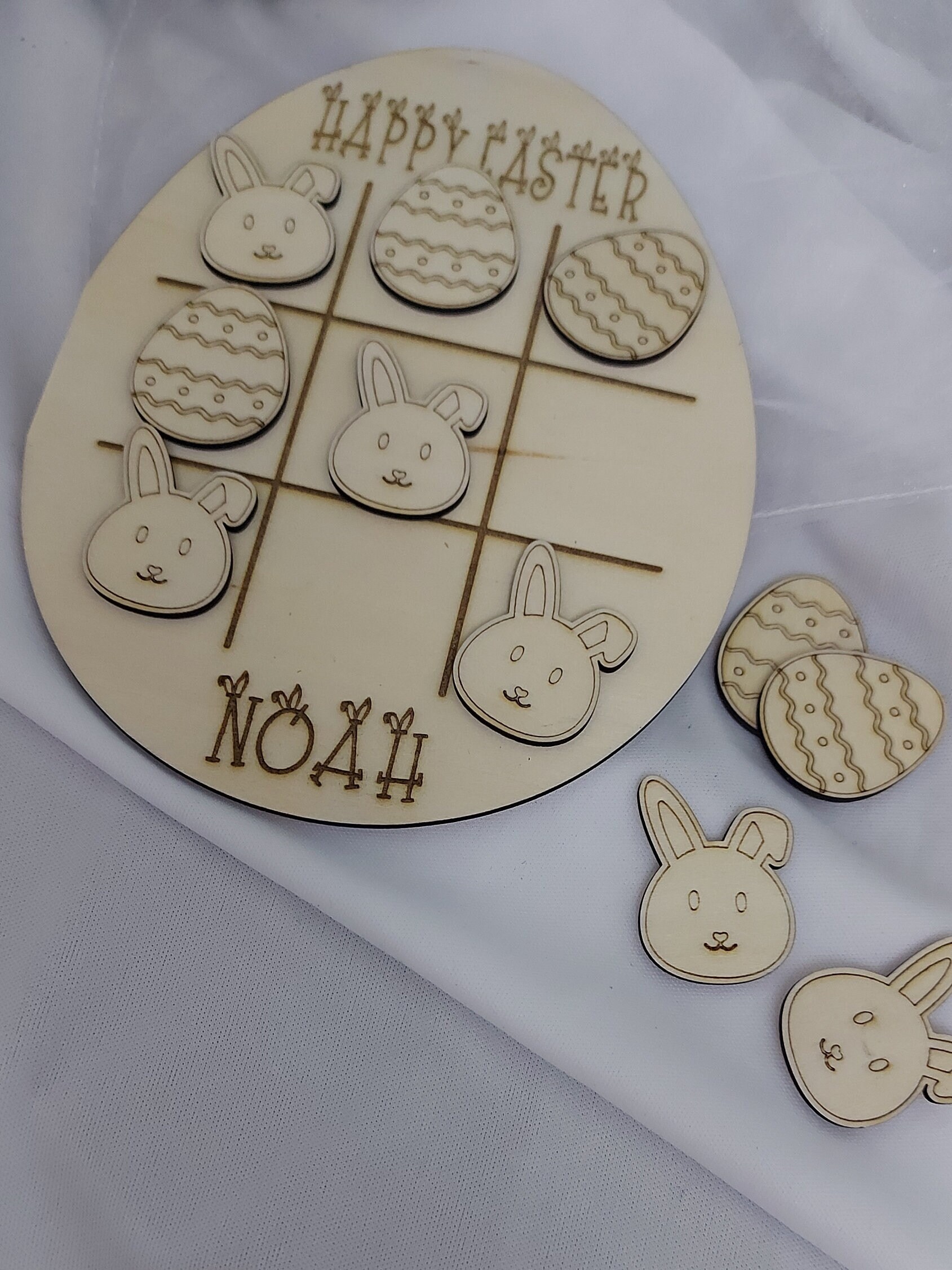 Easter gift, egg noughts & crosses, Personalised, Tic Tac Toe, Wooden, Easter bunny Games, Kids easter crate, Basket filler, Easter Egg Hunt - Image 3