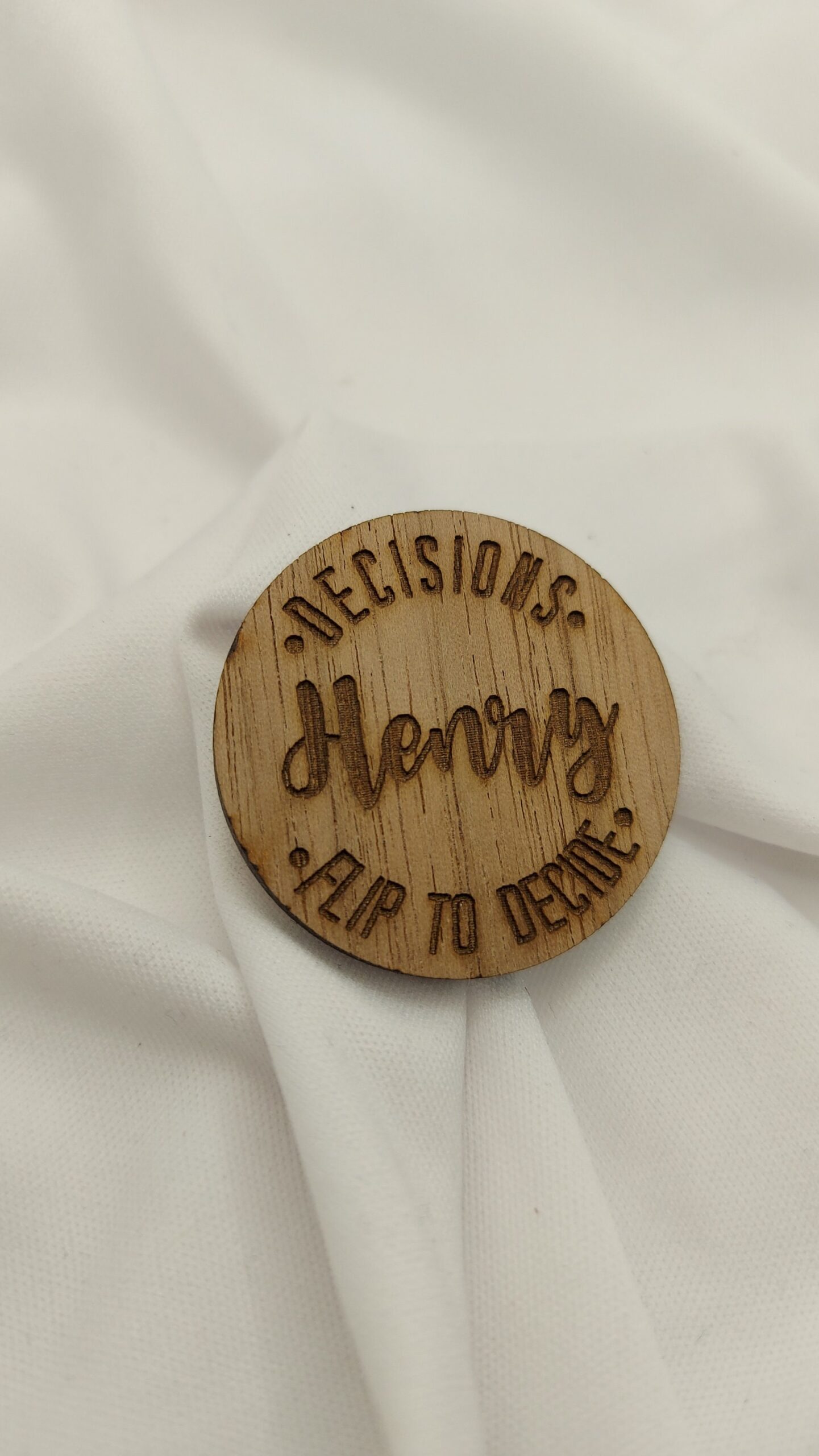 Valentines Day Personalised gift for couple, Wedding fun wooden decision coin, boyfriend girlfriend, him/her gifts, Flip token head or tails - Image 2