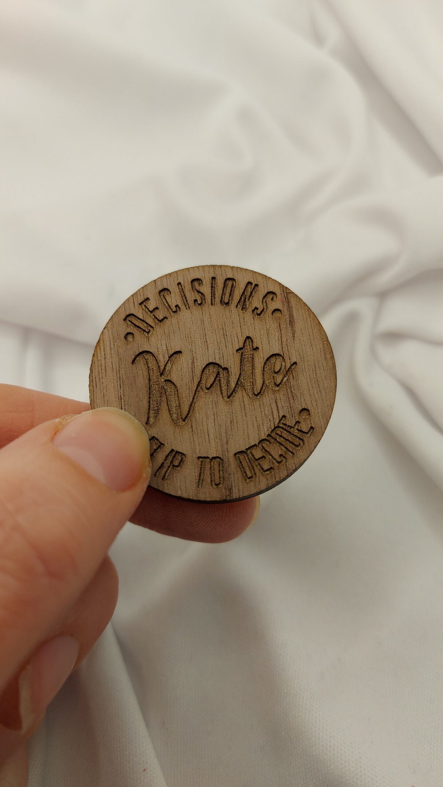 Valentines Day Personalised gift for couple, Wedding fun wooden decision coin, boyfriend girlfriend, him/her gifts, Flip token head or tails - Image 5