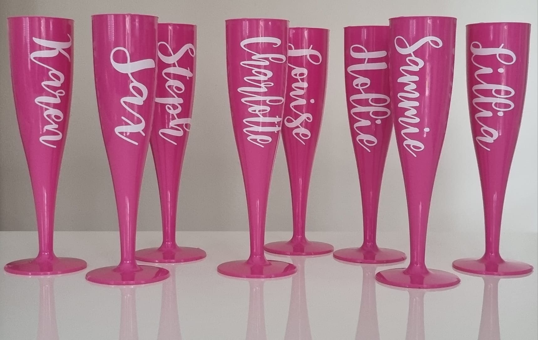 Personalised Prosecco Plastic Glass, Hot Pink Champagne Flute, 175ml, Bride, Bridesmaid, Hen Do, Party Decor, Wedding Favours, Baby Shower