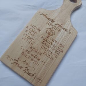 Personalised Special person recipe,  Aunt, Mum, Sister, Wooden Board, Women's gift, customised chopping block, cutting serving paddle, Xmas