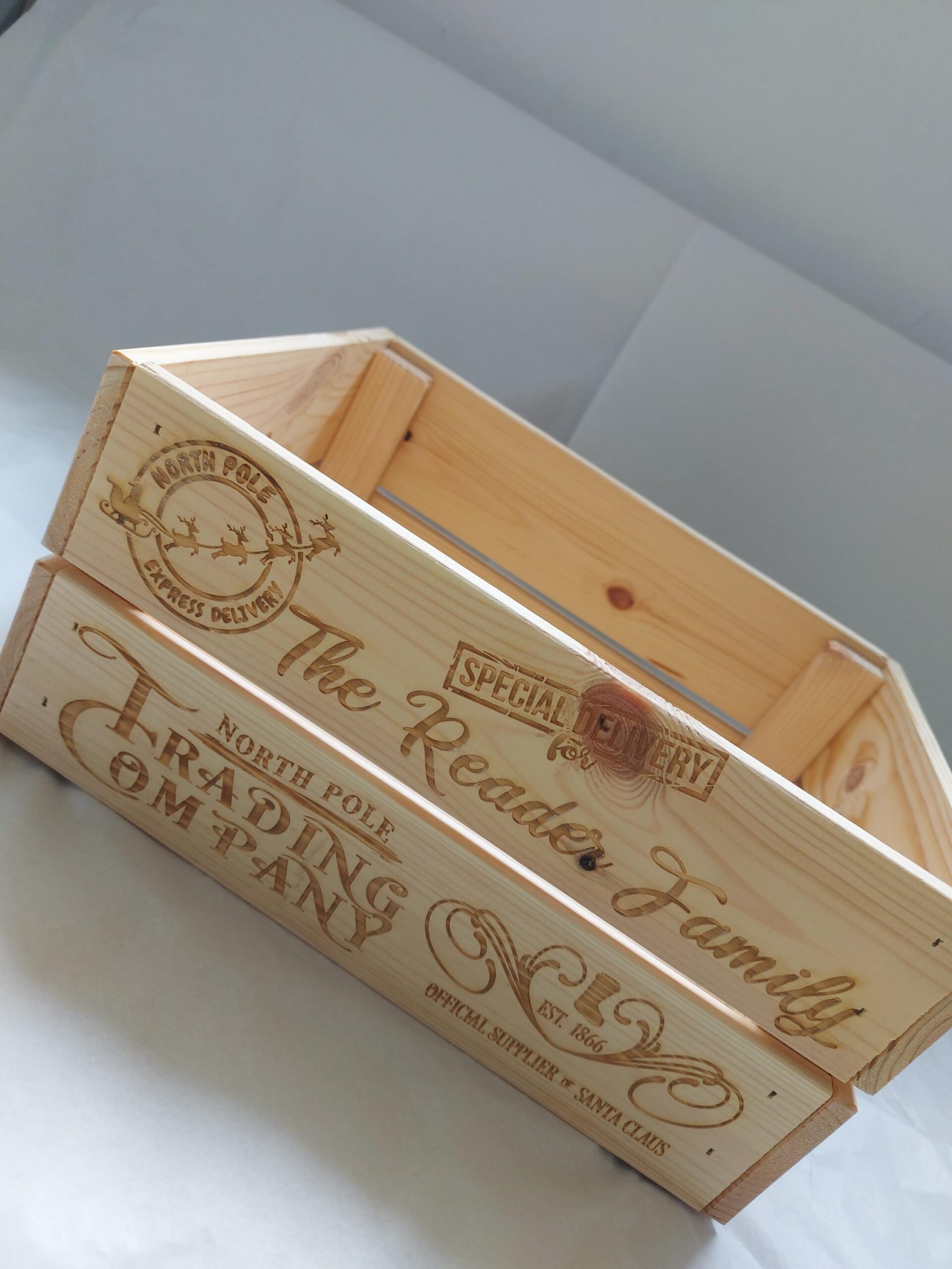 Christmas Eve Box, Wooden Crate, Personalised for, Elf Delivery, Santa Claus, North Pole, Seasonal Gift, children, family PJs, December gift - Image 3