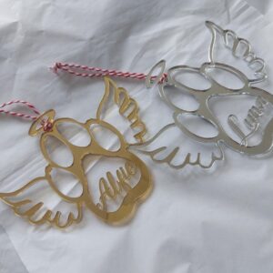 Personalised Memorial Dog Paw Bauble, Angel wings, Halo, Over the rainbow bridge, doggy heaven, Christmas decoration, loving pet ornament