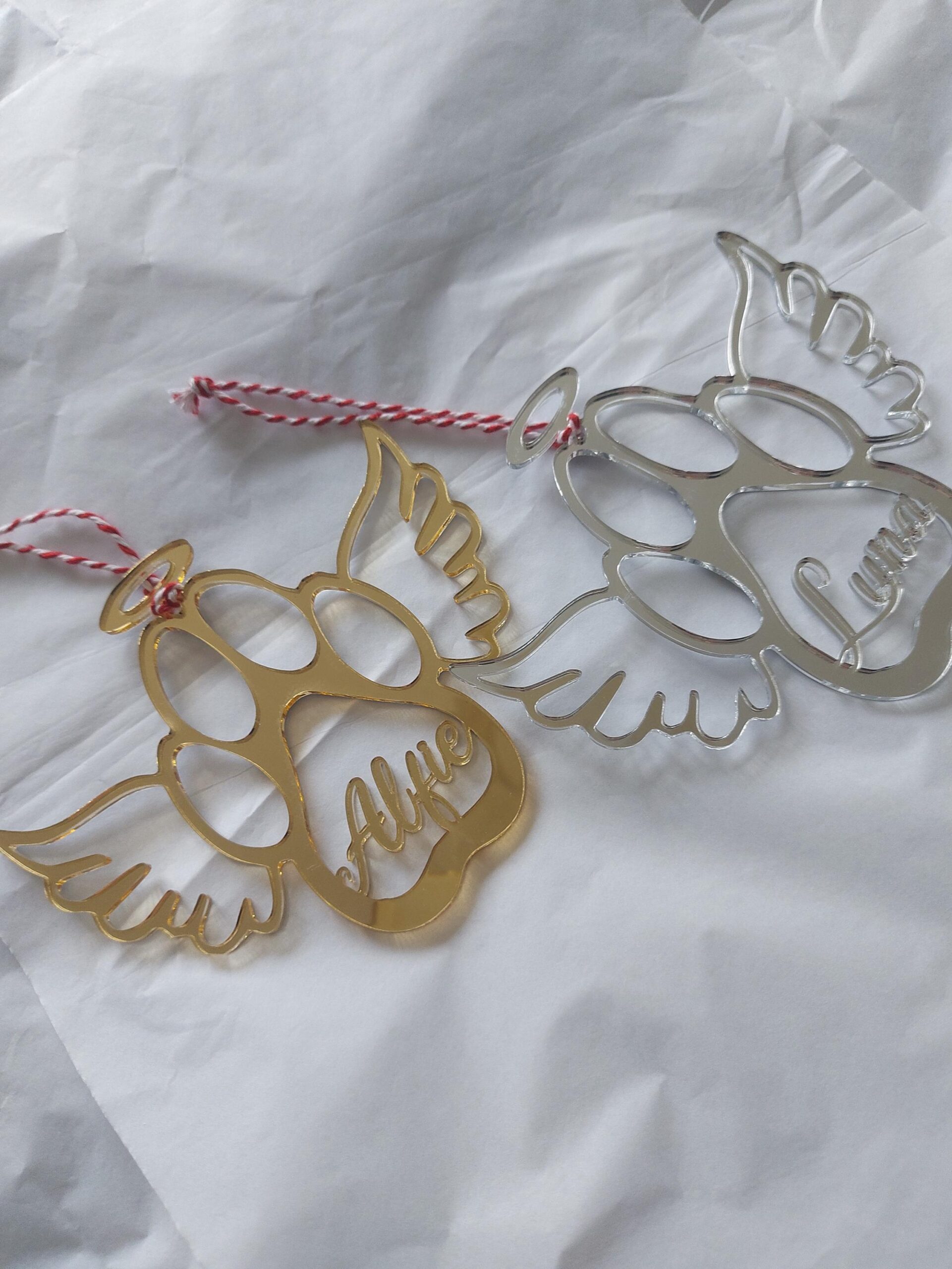 Personalised Memorial Dog Paw Bauble, Angel wings, Halo, Over the rainbow bridge, doggy heaven, Christmas decoration, loving pet ornament
