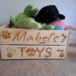 Dog Toy Box, Wooden Crate, Personalised for, new puppy, Pet supplies, Storage solutions, Dog basket, christmas gift for pets